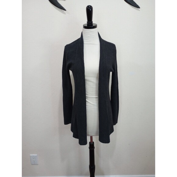 Eileen Fisher 100% Italian Wool Lightweight Charcoal Gray Open Front Cardigan XS - Picture 1 of 8